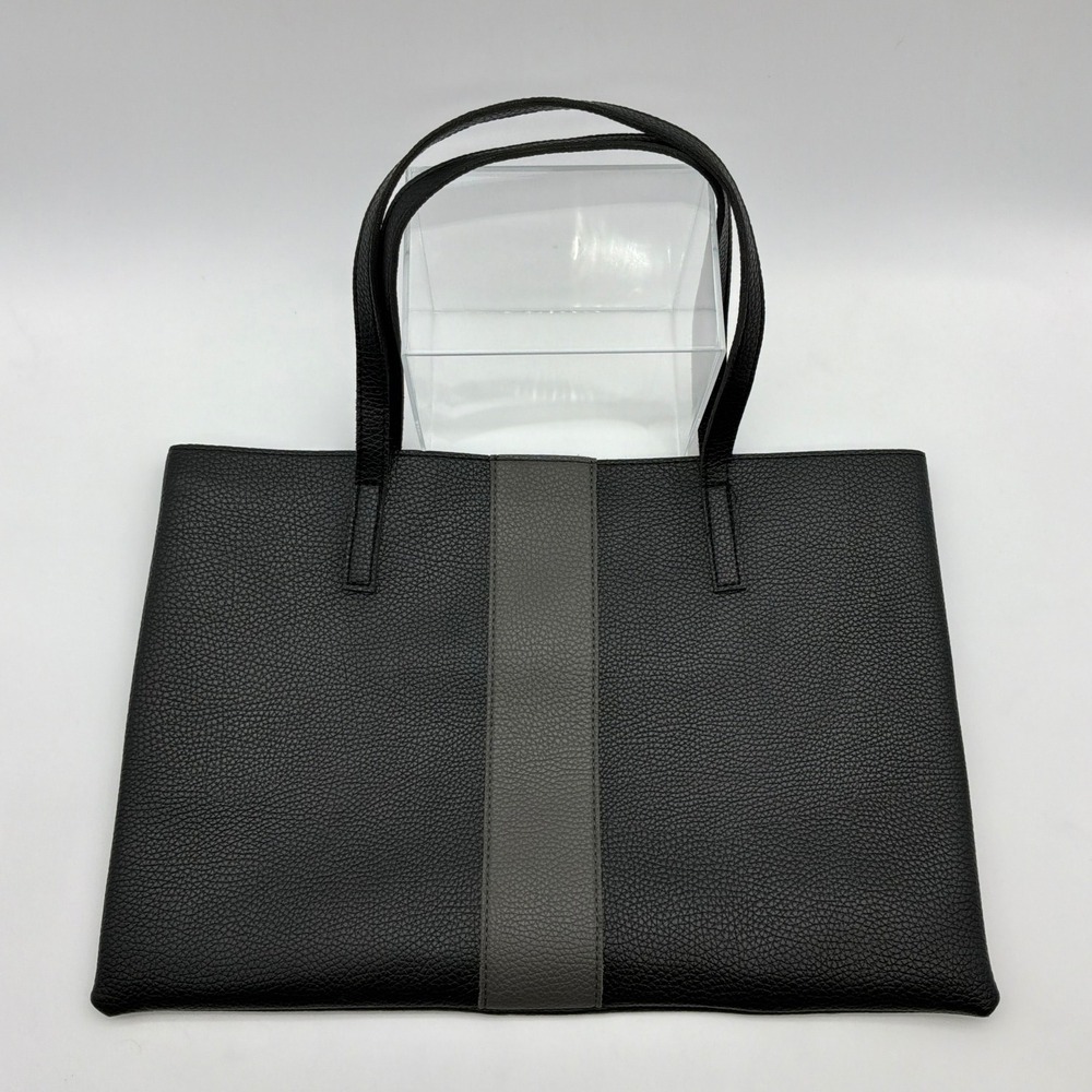 Vince Camuto Black Pebbled Leather Tote Bag Center Stripe Shoulder Bag
